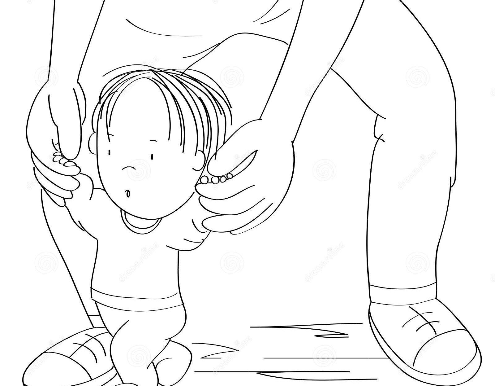 jongetje-leert-lopen-jonge-vader-helpt-zijn-zoon-met-de-kleuter-die-eerste-stappen-zet-en-maakt-van-originele-hand-tekenfilm-221058471